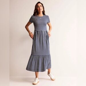 Boden Navy and White Striped Midi Dress